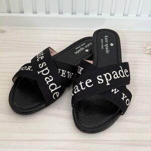 Kate Spade Black Slide Sandals with White Logo